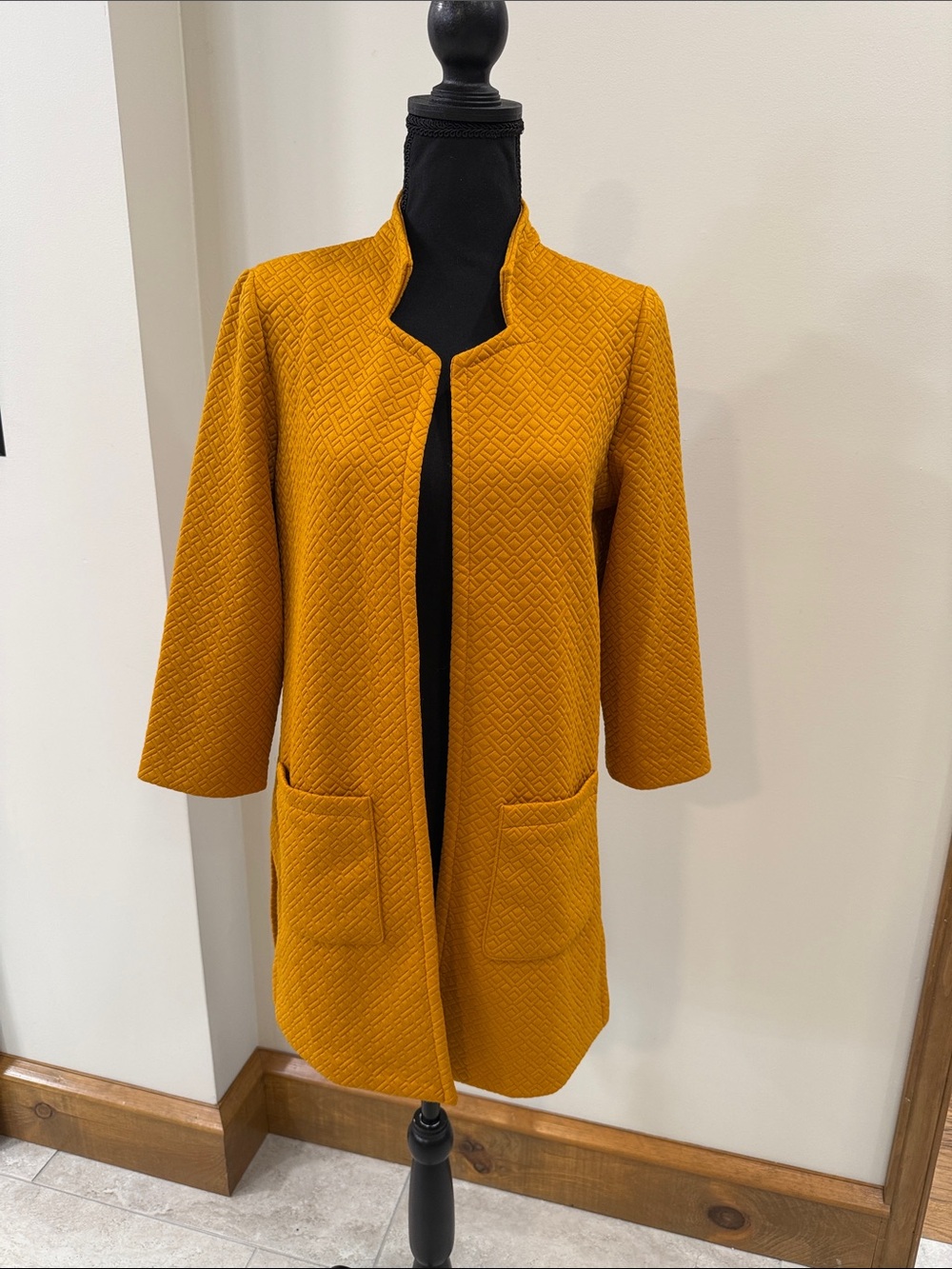 NYCC New York Clothing Co Mustard Yellow quilted open front Cardigan Jacket S